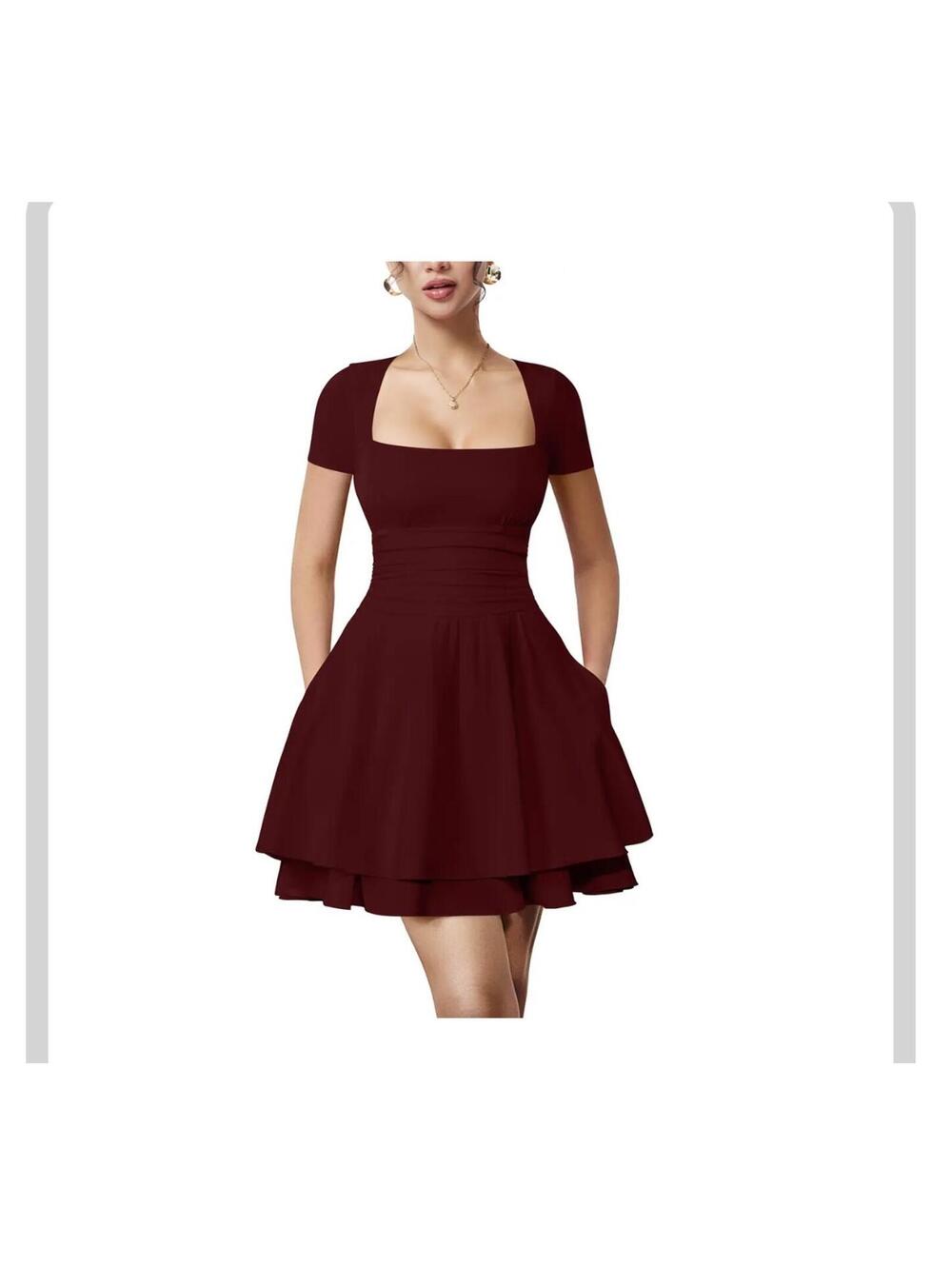 Viral OYS Short Sleeve Ruched Ruffle Mini Dress w/ Pockets